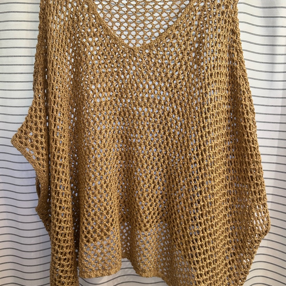 Women's Tan with Gold Knit Sweater Shawl